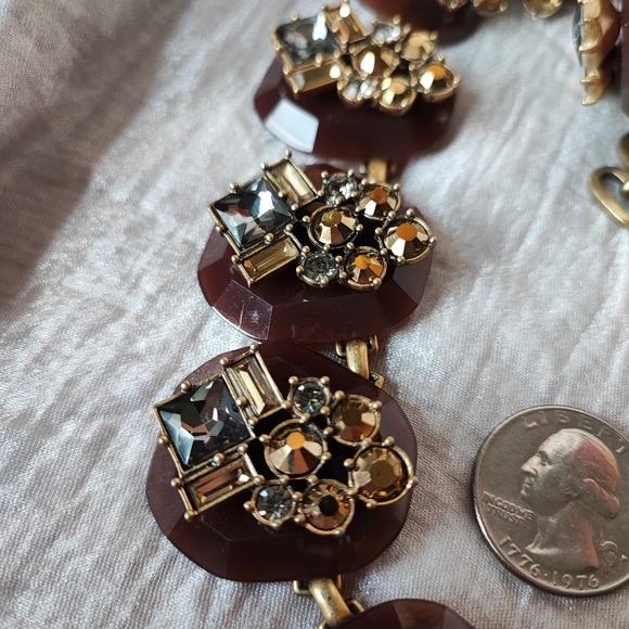 J. Crew Caramel Rhinestone Baguette Square Cut Statement Necklace Brown Smoke - Picture 4 of 11